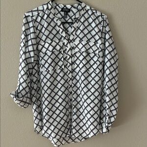 White and Black Checkered Women's Top